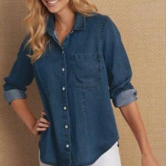 Soft Surroundings Tops - Soft Surroundings Chambray Button Up Shirt HW9221